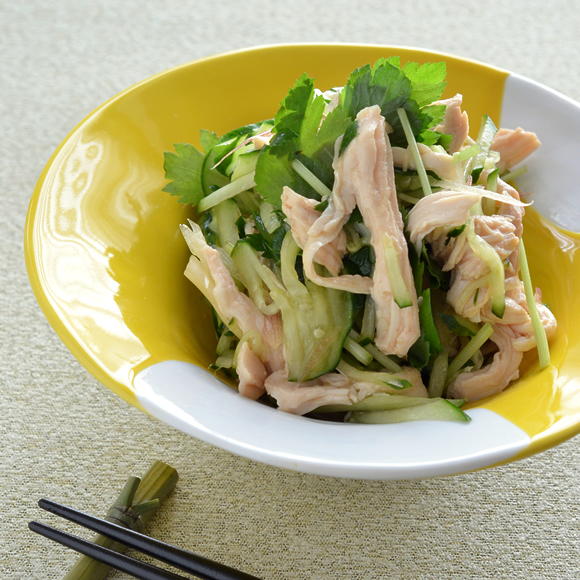 簡単にしっとり軟らか！ 鶏ムネ肉のあえもの・スープ・おかゆさん（鶏ムネ肉のあえもの）