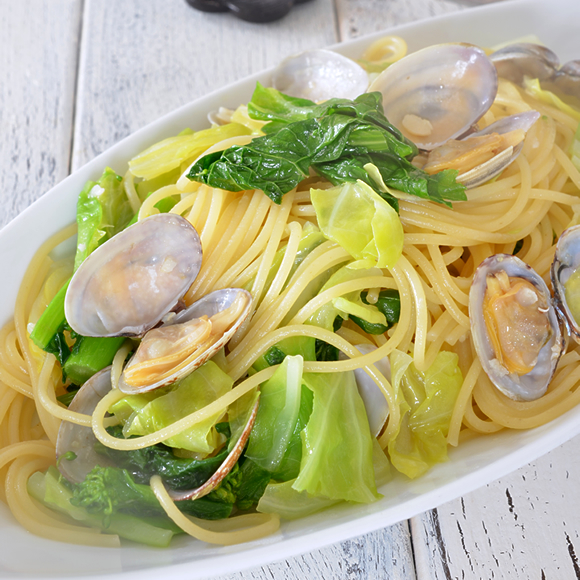 春キャベツと菜の花あさりの和風パスタ