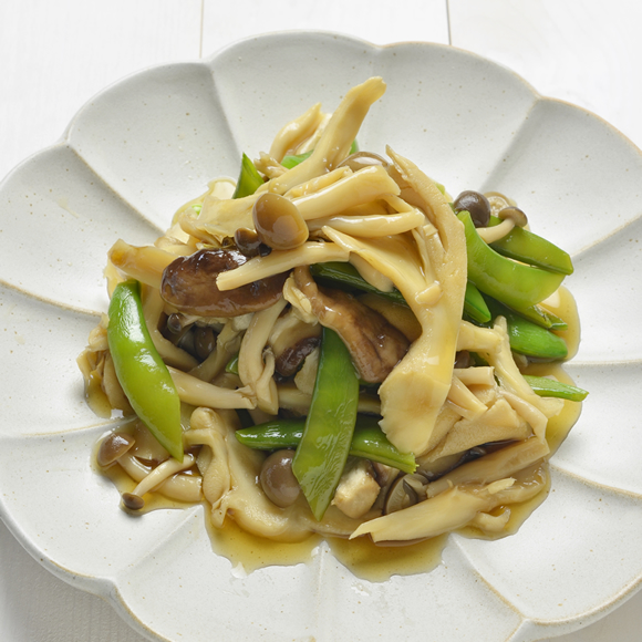 電子レンジで簡単！スナップえんどうときのこのお浸し