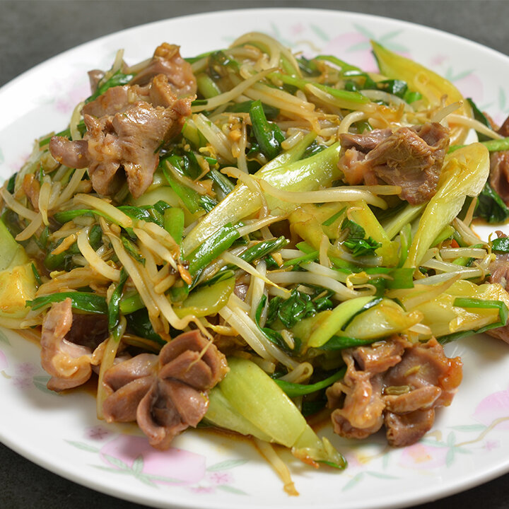 砂肝と青梗菜のコリアン炒め