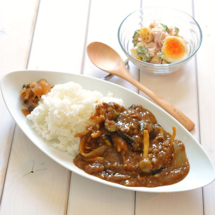 秋なすときのこの具だくさんキーマカレー
