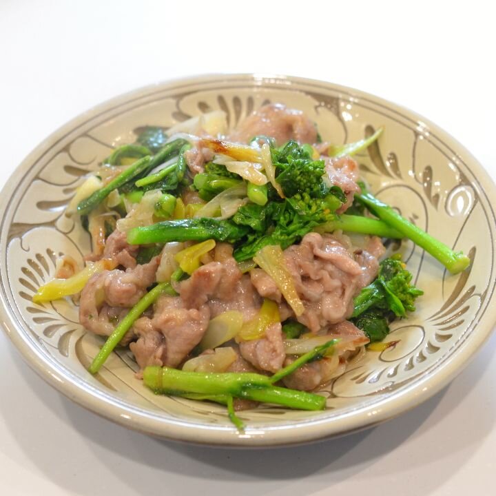 菜の花と豚肉のねぎ塩炒め
